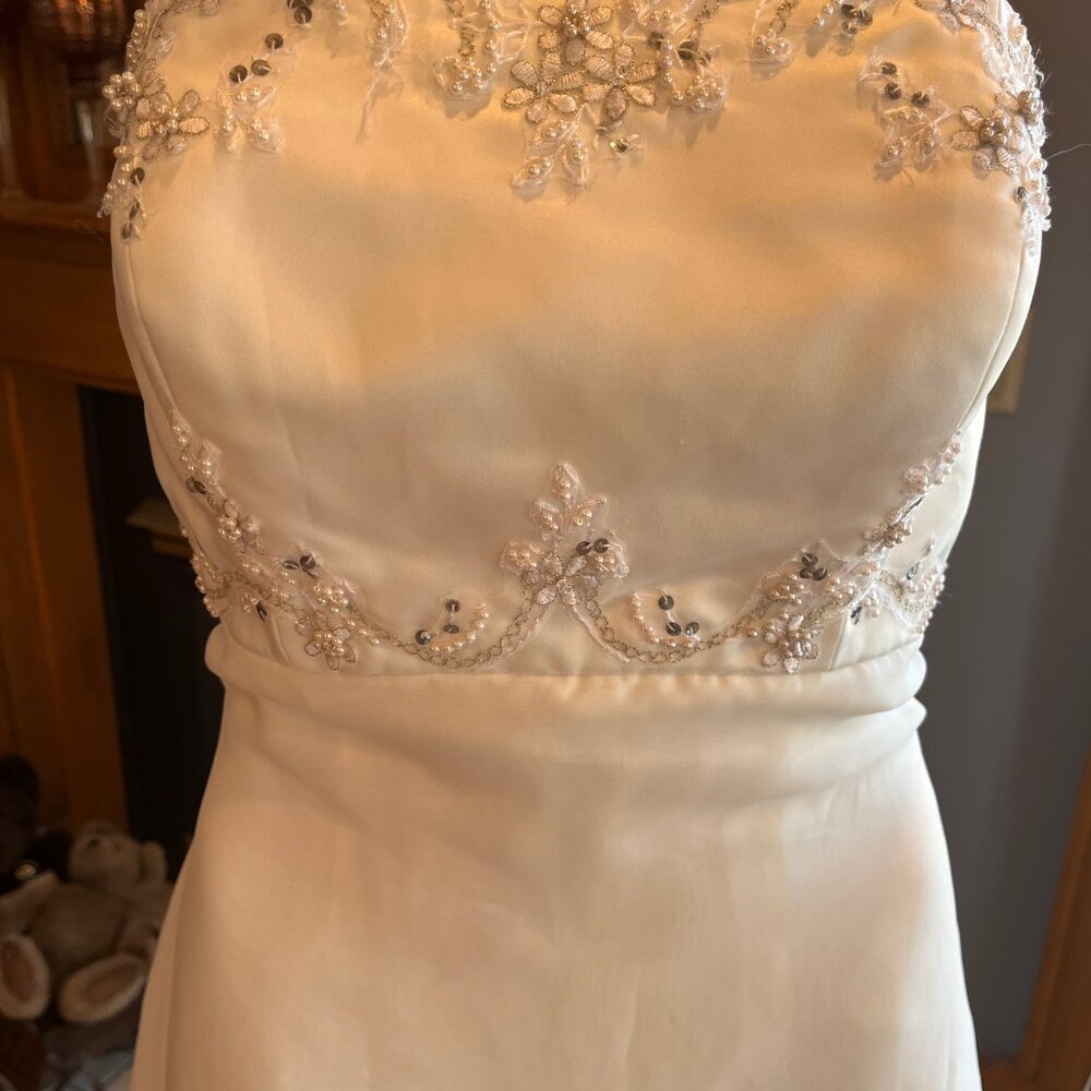 Eden Ivory Chiffon Pewter Strapless Empire Wedding Dress Bridal Gown Size 10